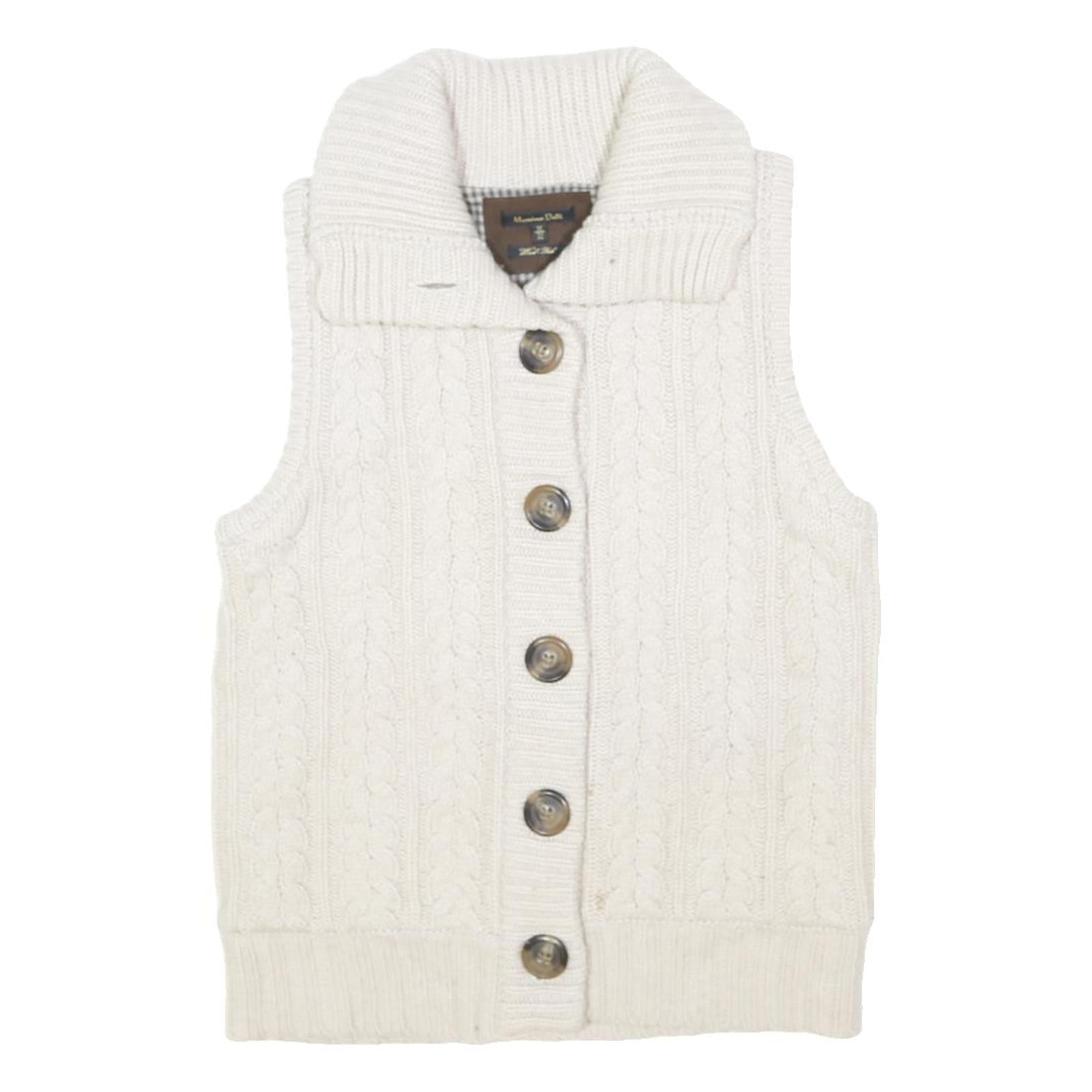 MASSIMO DUTTI Womens White Cable Knit Button Up Jumper Vest M Wool Blend