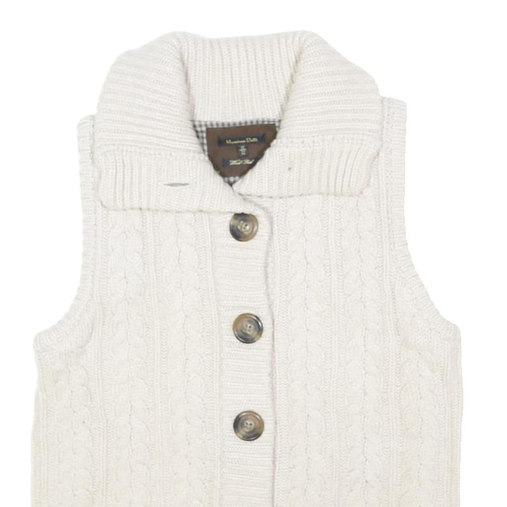 MASSIMO DUTTI Womens White Cable Knit Button Up Jumper Vest M Wool Blend