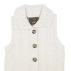 MASSIMO DUTTI Womens White Cable Knit Button Up Jumper Vest M Wool Blend