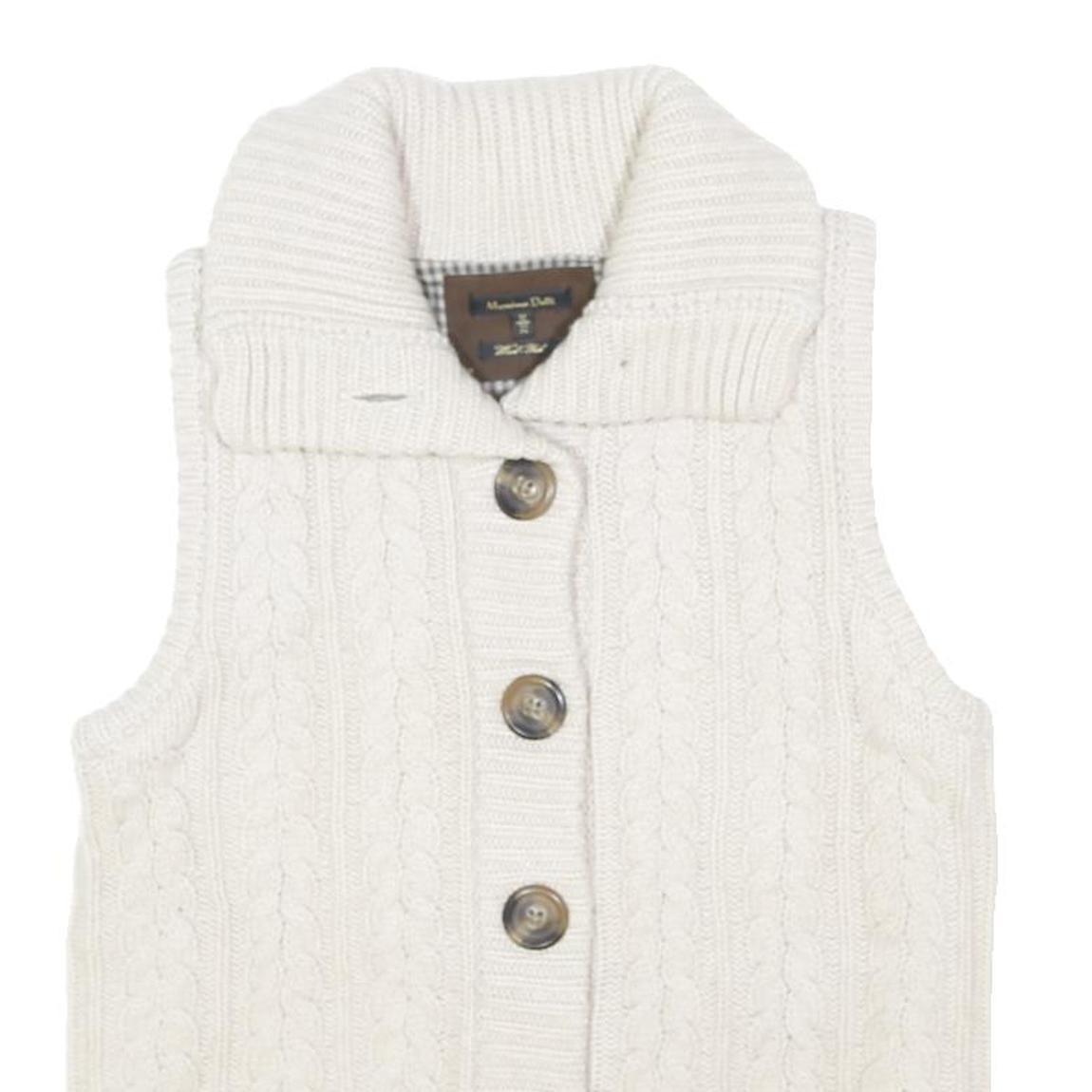 MASSIMO DUTTI Womens White Cable Knit Button Up Jumper Vest M Wool Blend