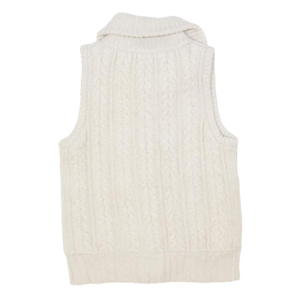 MASSIMO DUTTI Womens White Cable Knit Button Up Jumper Vest M Wool Blend