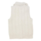 MASSIMO DUTTI Womens White Cable Knit Button Up Jumper Vest M Wool Blend
