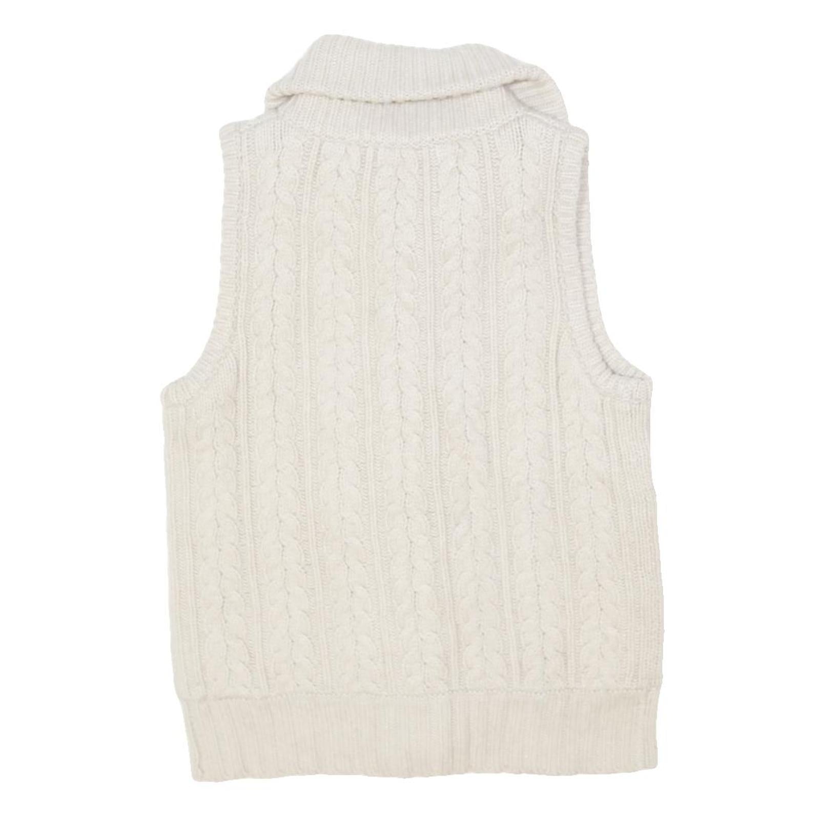 MASSIMO DUTTI Womens White Cable Knit Button Up Jumper Vest M Wool Blend