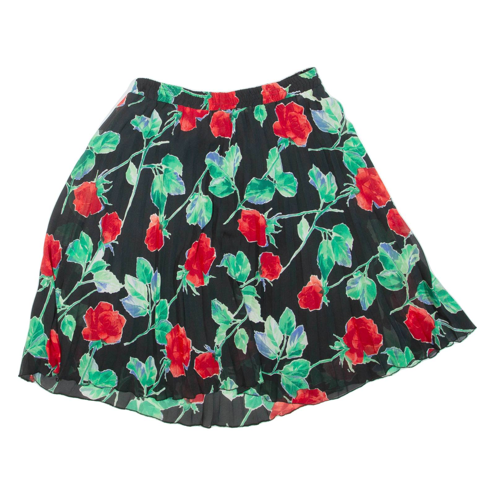Womens Pleated Skirt Black Short Floral M