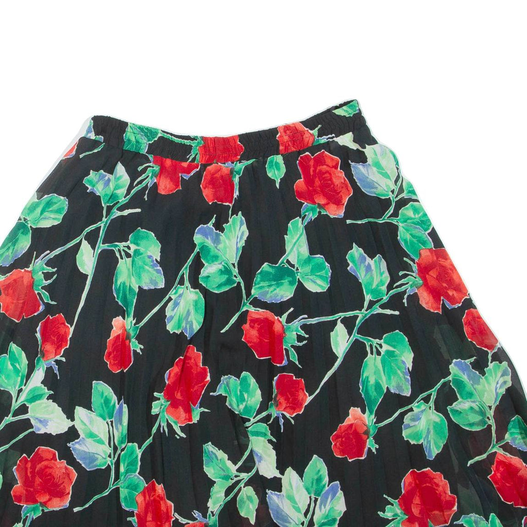 Womens Pleated Skirt Black Short Floral M