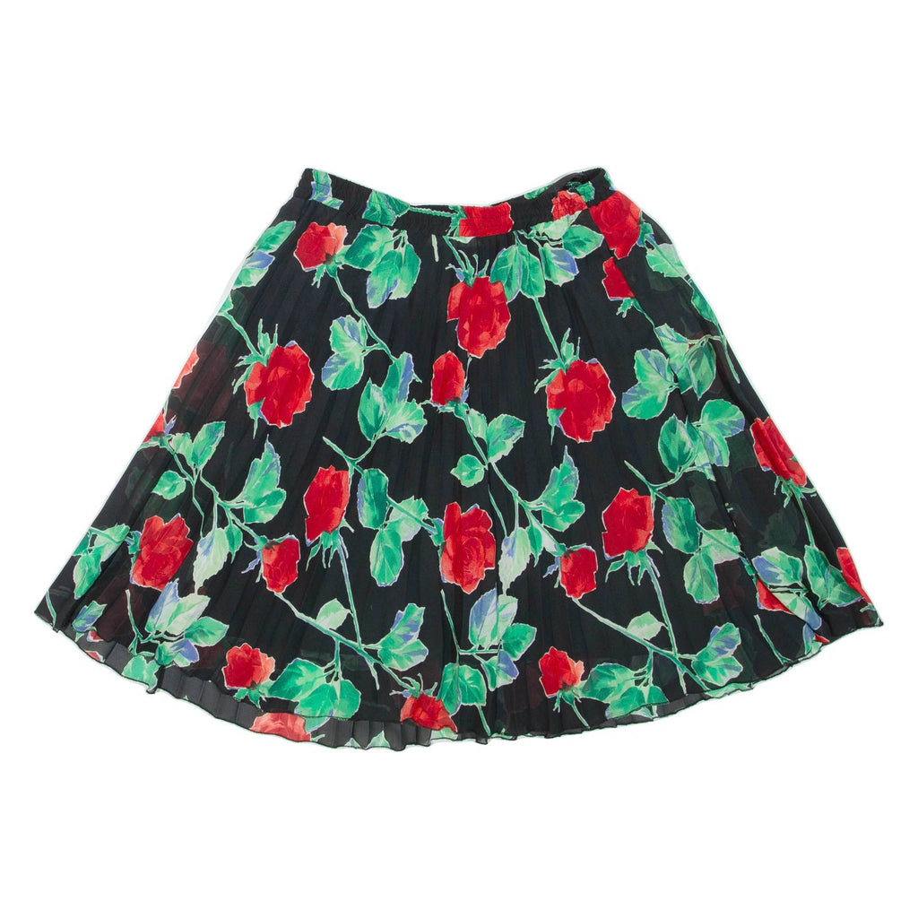 Womens Pleated Skirt Black Short Floral M