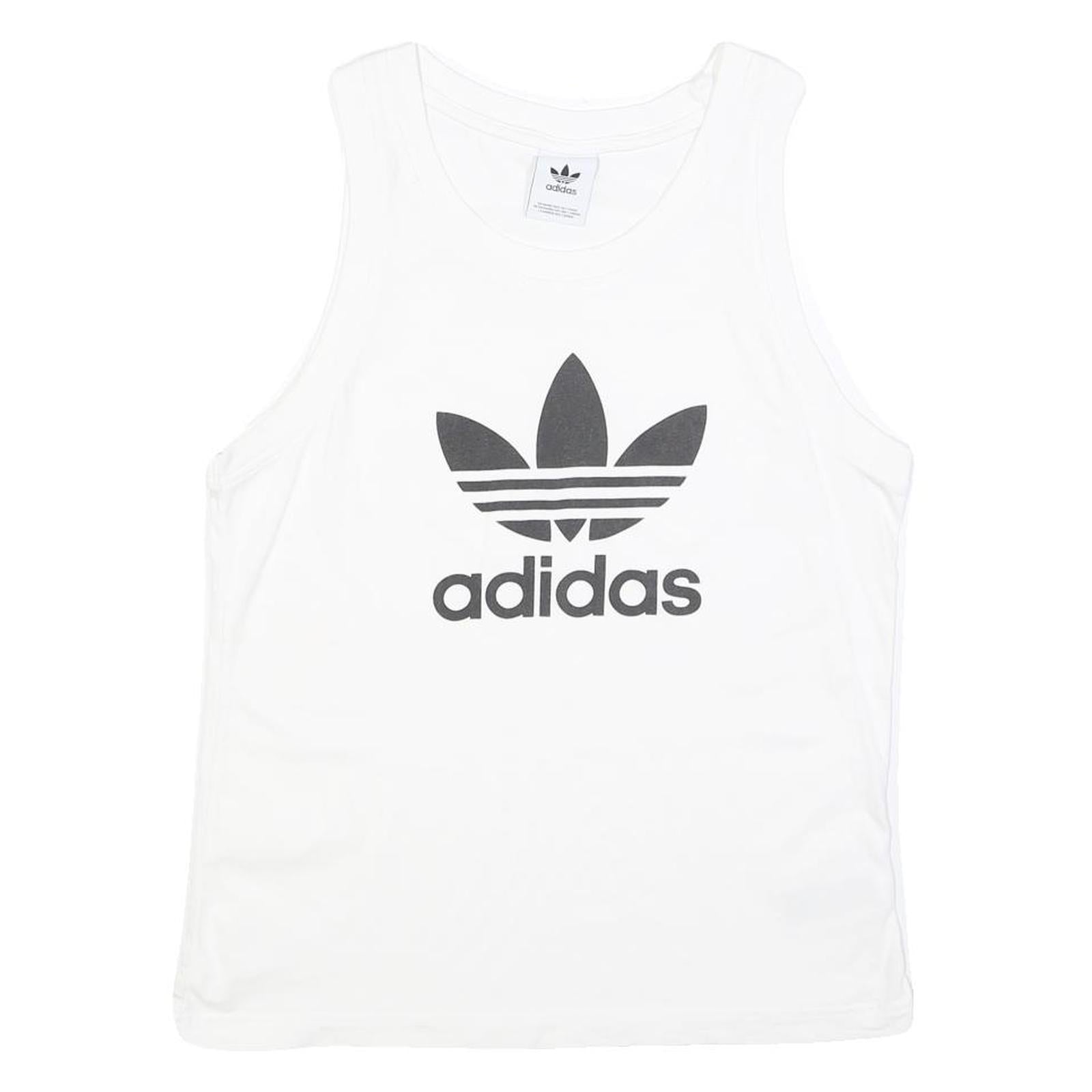 ADIDAS Womens White & Black Logo Vest M Sleeveless Crew Neck Cotton Blend