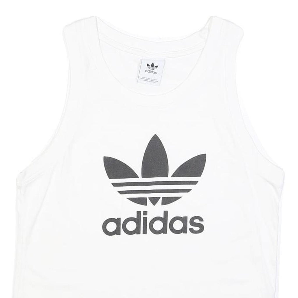 ADIDAS Womens White & Black Logo Vest M Sleeveless Crew Neck Cotton Blend