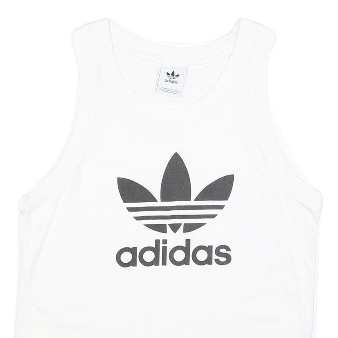 ADIDAS Womens White & Black Logo Vest M Sleeveless Crew Neck Cotton Blend