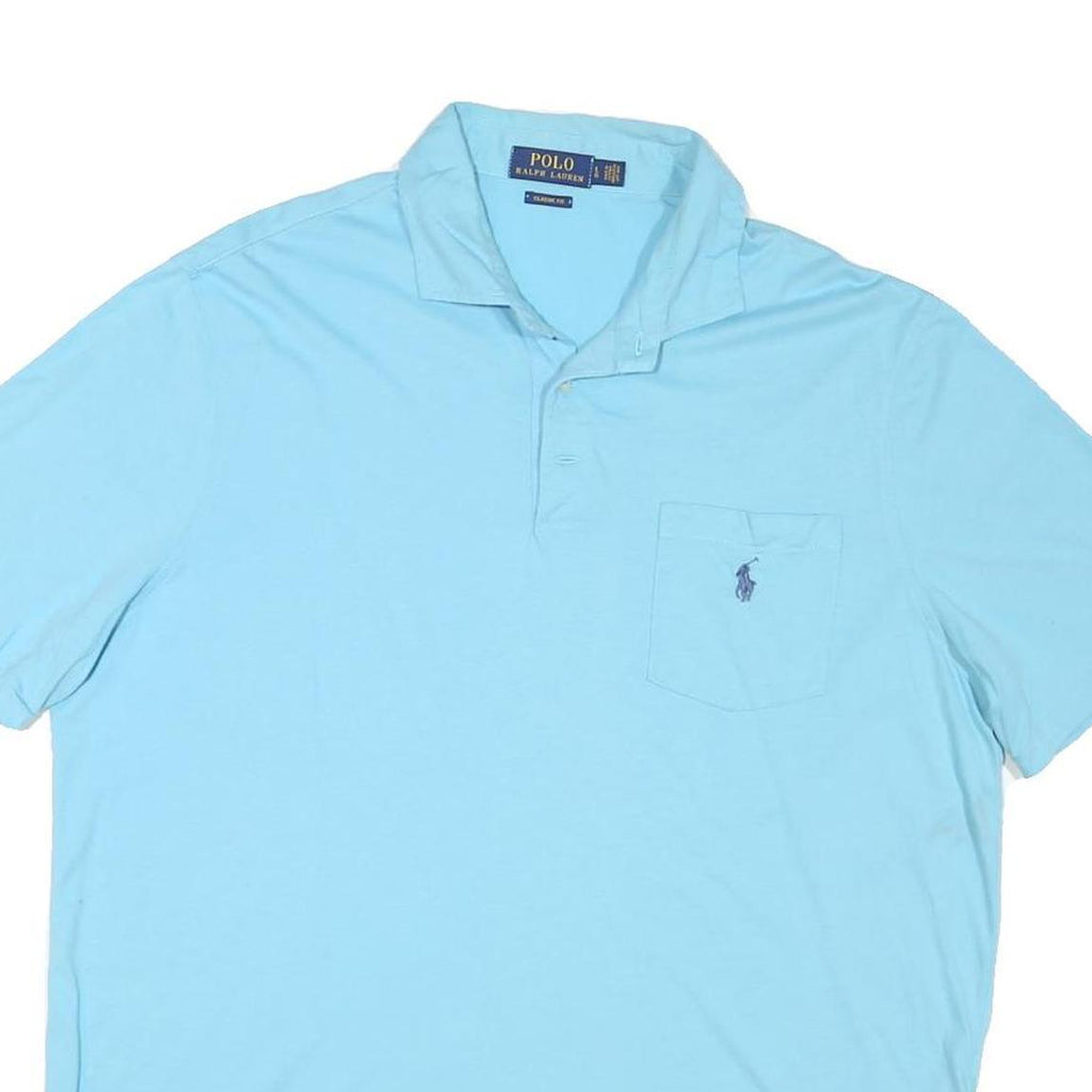 POLO RALPH LAUREN Mens Blue Short Sleeve Plain Polo Shirt L Cotton Blend
