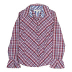 TOMMY HILFIGER Womens Red Blue Plaid Shirt M Cotton Button Front Casual