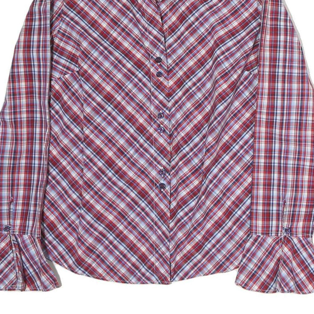 TOMMY HILFIGER Womens Red Blue Plaid Shirt M Cotton Button Front Casual