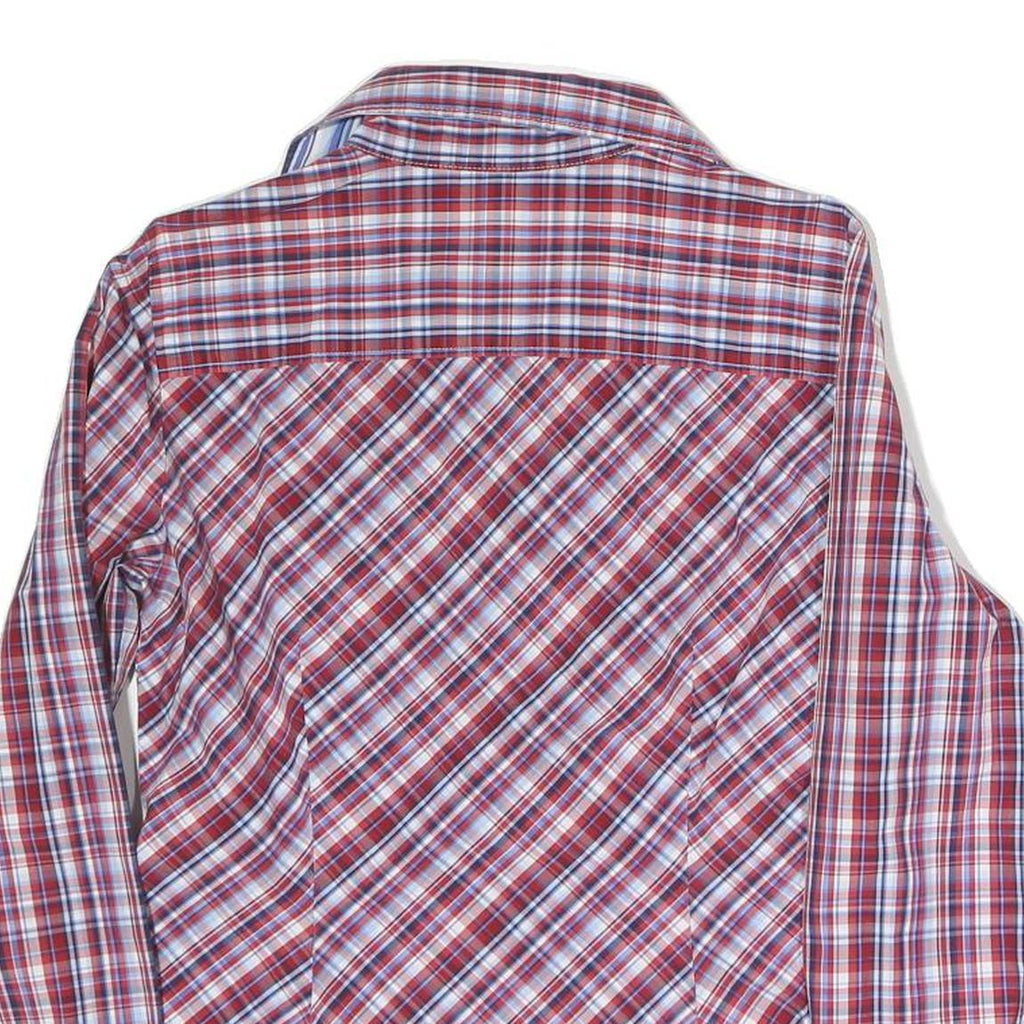 TOMMY HILFIGER Womens Red Blue Plaid Shirt M Cotton Button Front Casual