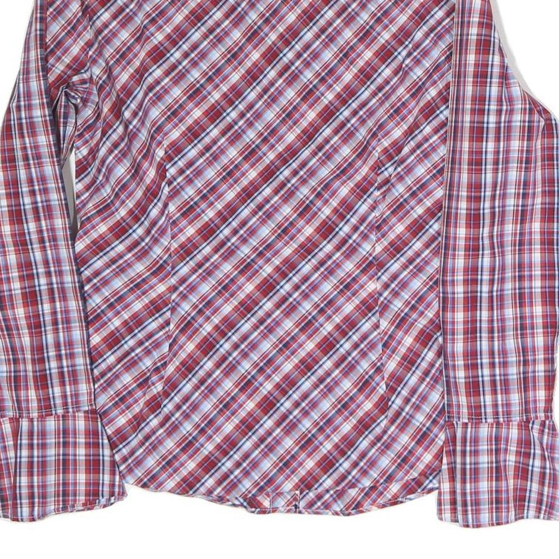 TOMMY HILFIGER Womens Red Blue Plaid Shirt M Cotton Button Front Casual