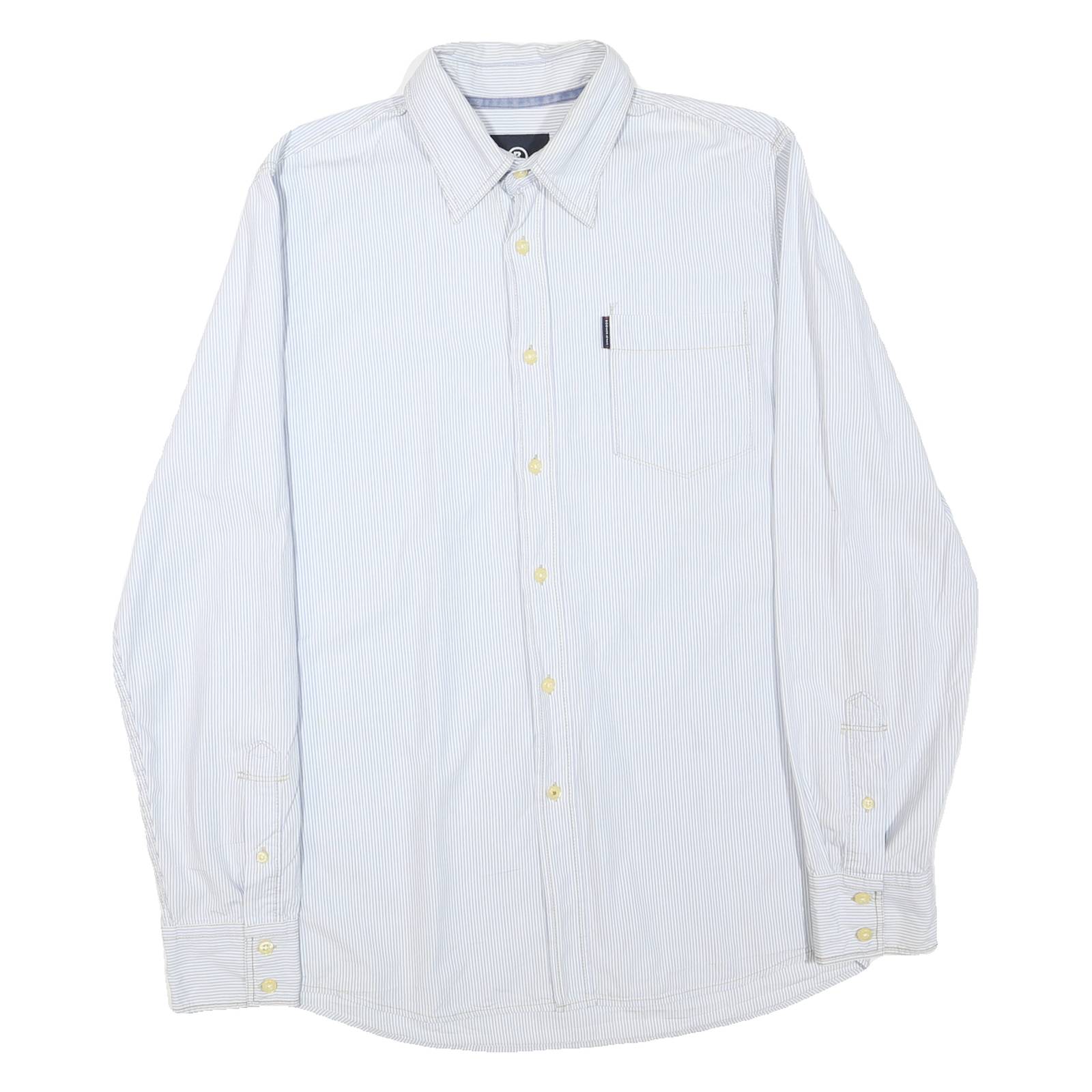 BOGNER Mens Blue & White Striped Shirt L Casual Cotton Blend Button Down