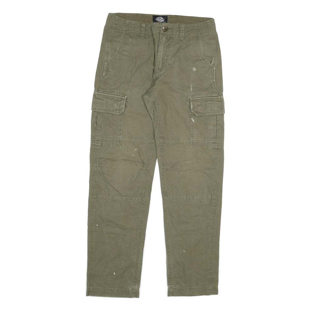DICKIES Mens Regular Fit Green Cargo Trousers W30 L32 Durable Cotton Blend Zip