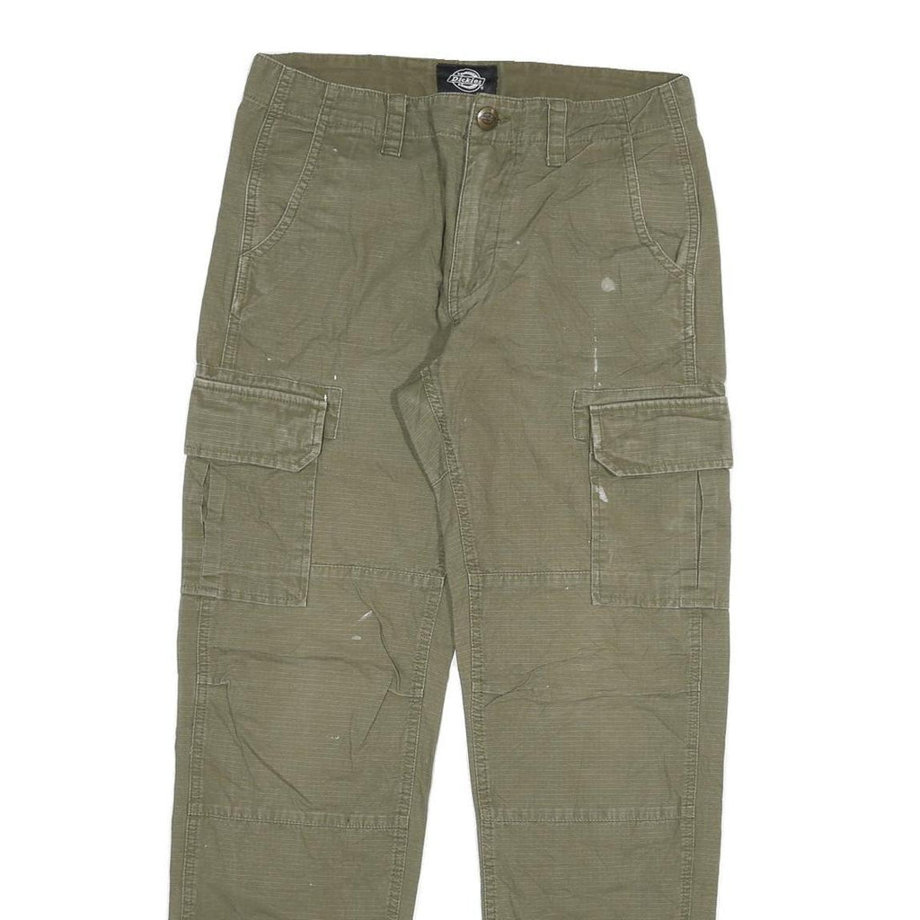 DICKIES Mens Regular Fit Green Cargo Trousers W30 L32 Durable Cotton Blend Zip