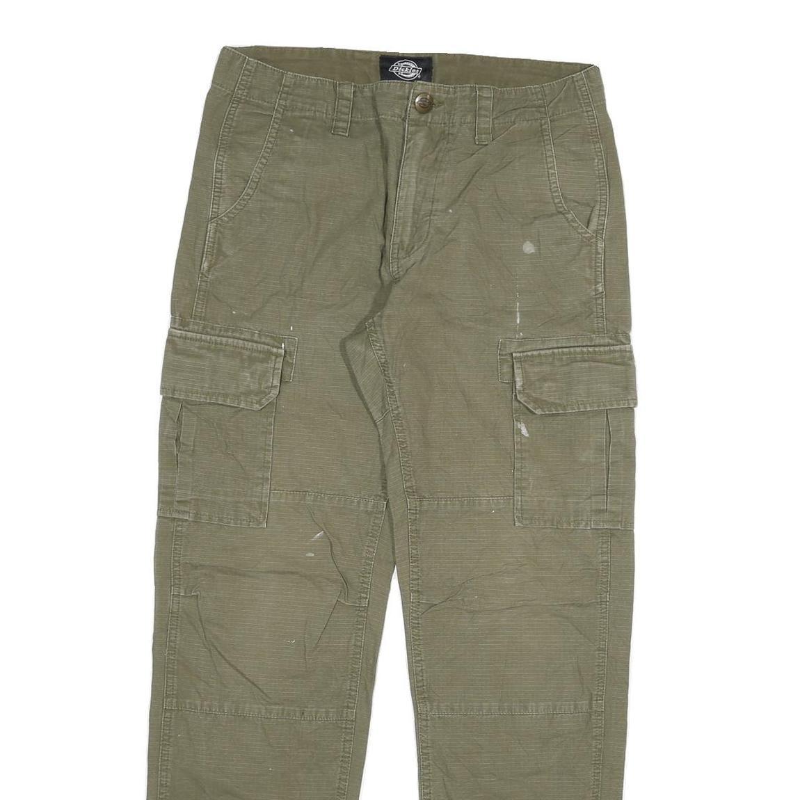 DICKIES Mens Regular Fit Green Cargo Trousers W30 L32 Durable Cotton Blend Zip