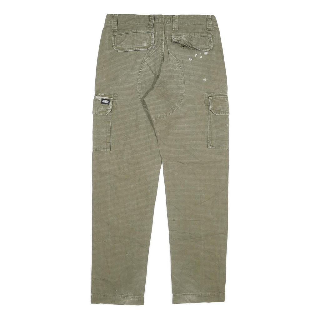 DICKIES Mens Regular Fit Green Cargo Trousers W30 L32 Durable Cotton Blend Zip