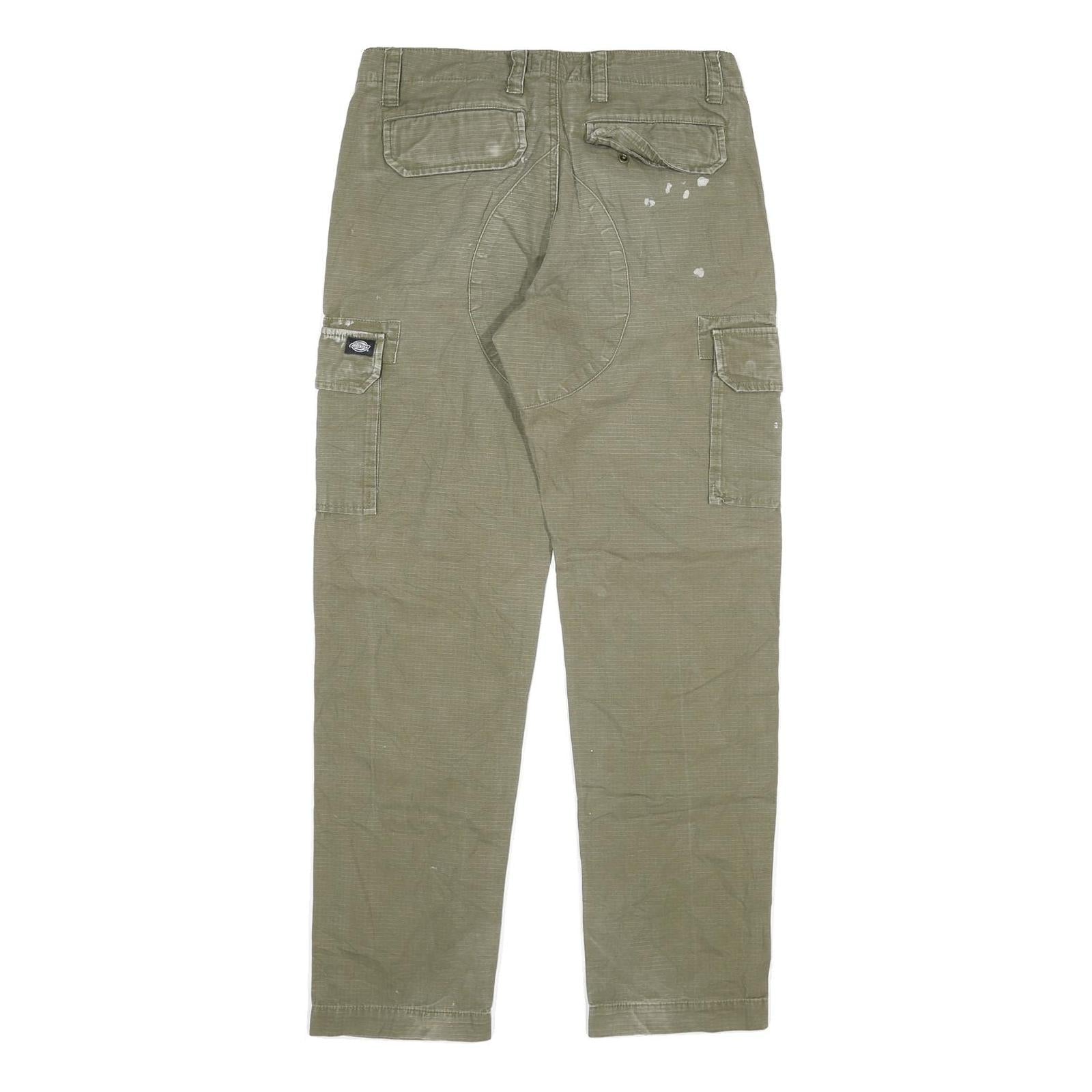 DICKIES Mens Regular Fit Green Cargo Trousers W30 L32 Durable Cotton Blend Zip