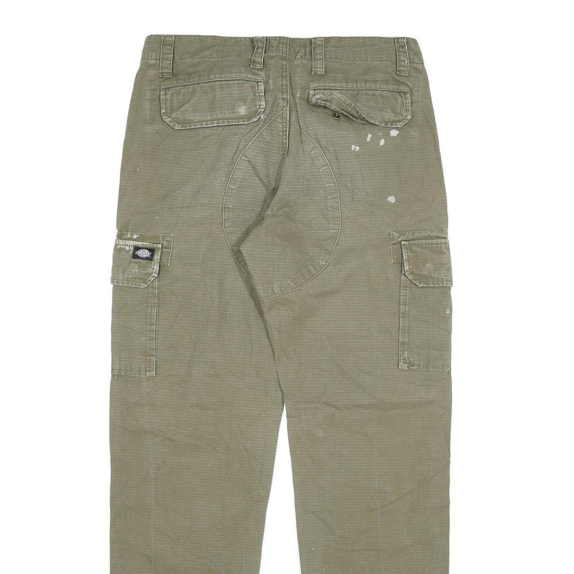 DICKIES Mens Regular Fit Green Cargo Trousers W30 L32 Durable Cotton Blend Zip