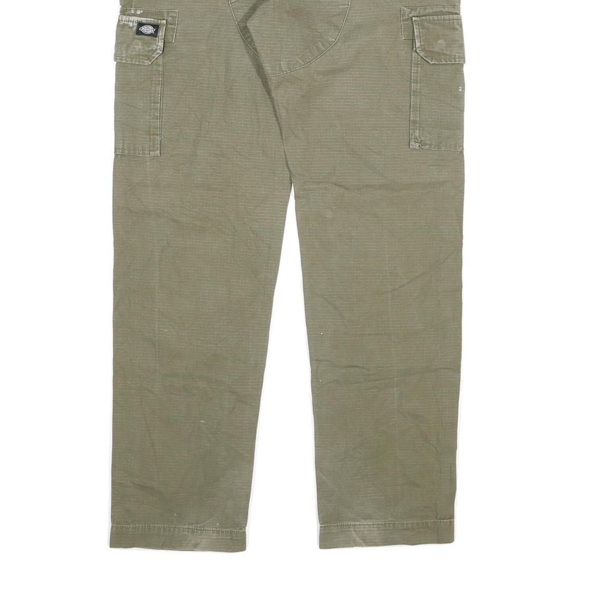 DICKIES Mens Regular Fit Green Cargo Trousers W30 L32 Durable Cotton Blend Zip