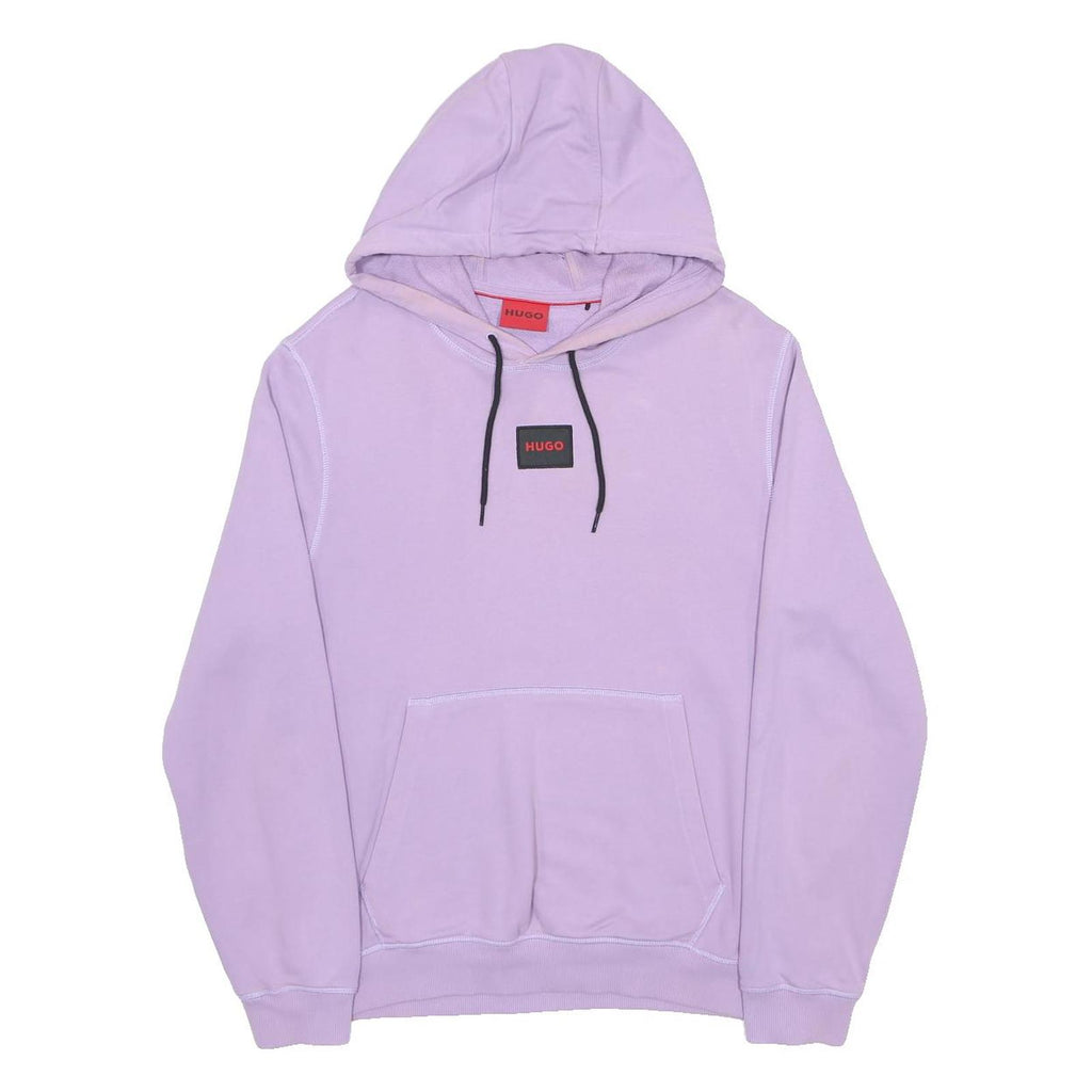HUGO Womens Purple Pullover Hoodie L Logo Cotton Blend Sweatshirt
