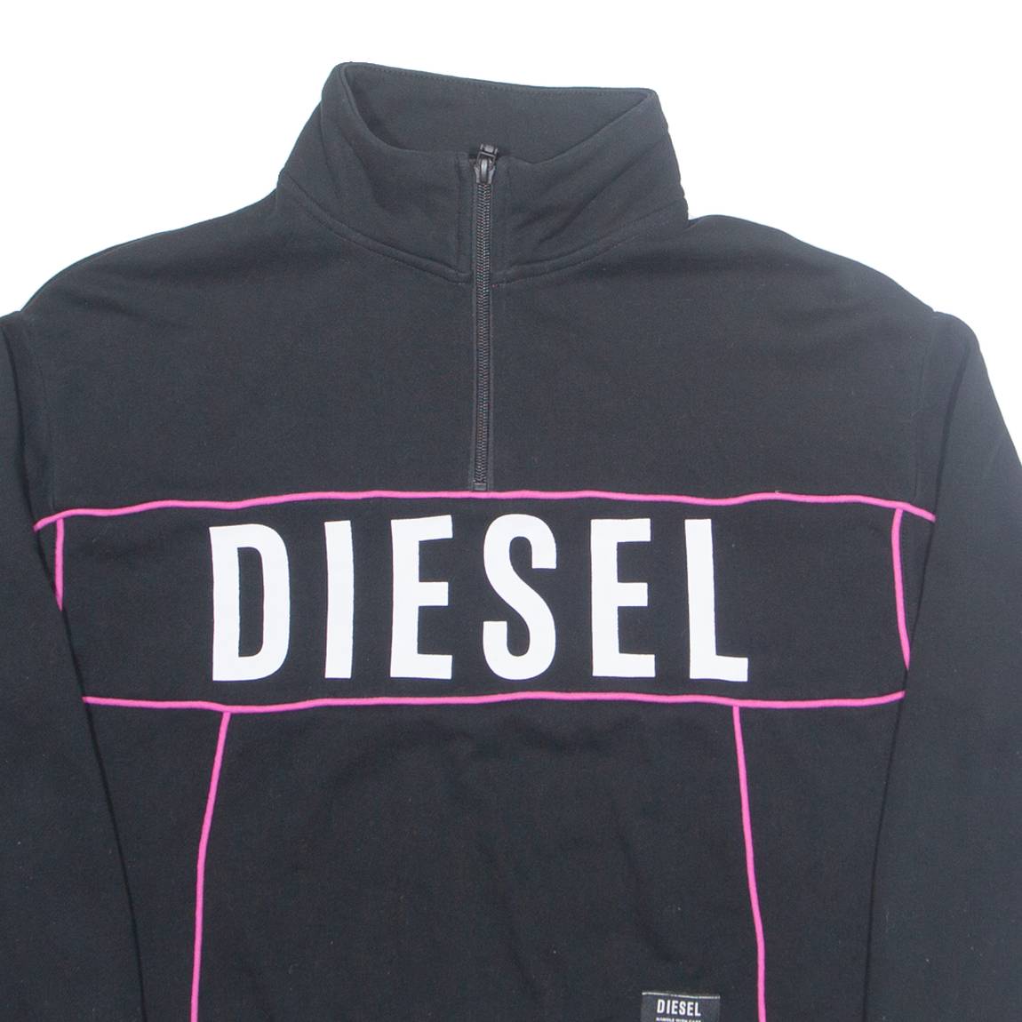 DIESEL Cropped Womens Sweatshirt Black 1/4 Zip XS
