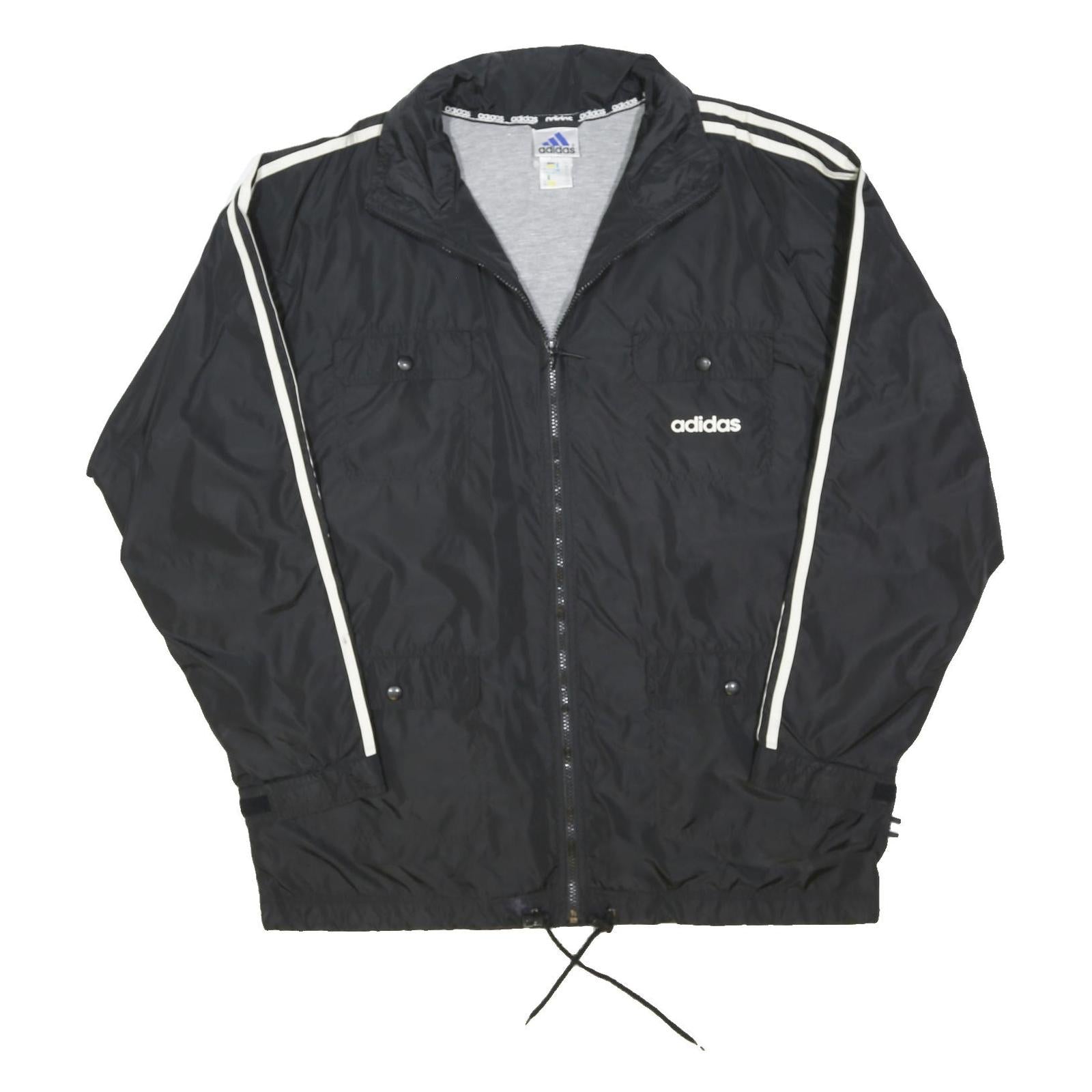 ADIDAS Mens Black & White Button Jacket XL Polyester Blend Plain Sports Casual