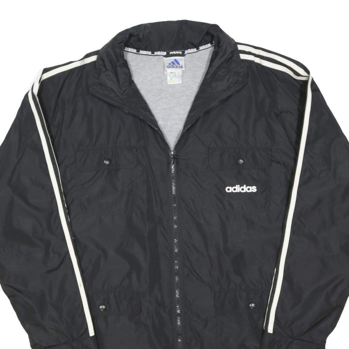 ADIDAS Mens Black & White Button Jacket XL Polyester Blend Plain Sports Casual