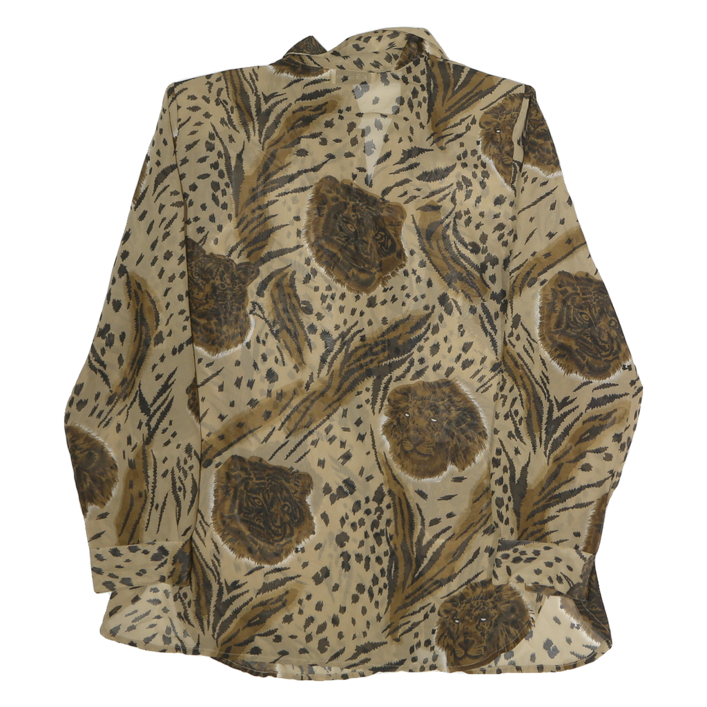 JKS DESIGN Womens Beige Animal Print Long Sleeve Shirt L Polyester Blend