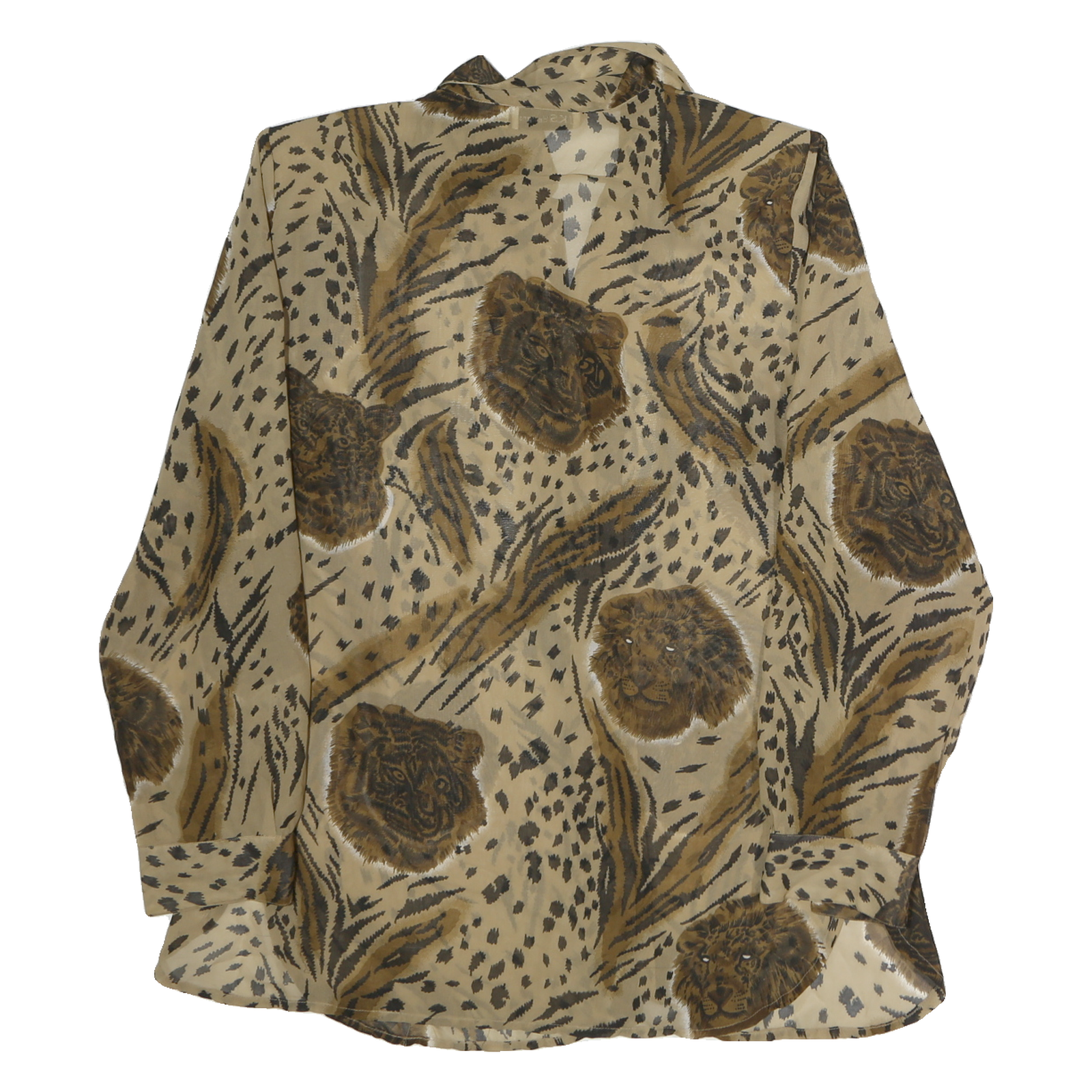 JKS DESIGN Womens Beige Animal Print Long Sleeve Shirt L Polyester Blend