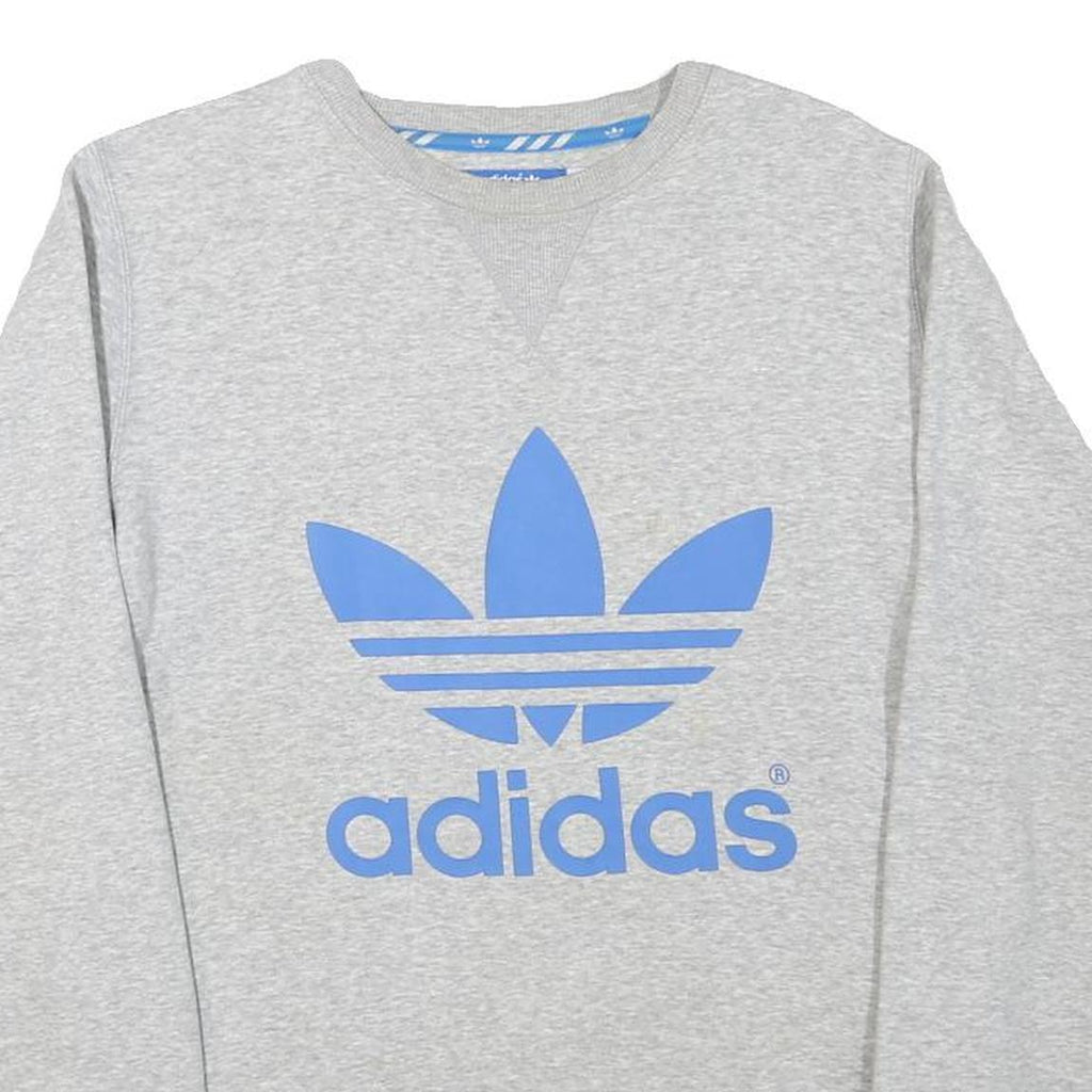 ADIDAS Mens Grey Blue Sweatshirt Crew Neck S Cotton Blend Pullover Casual