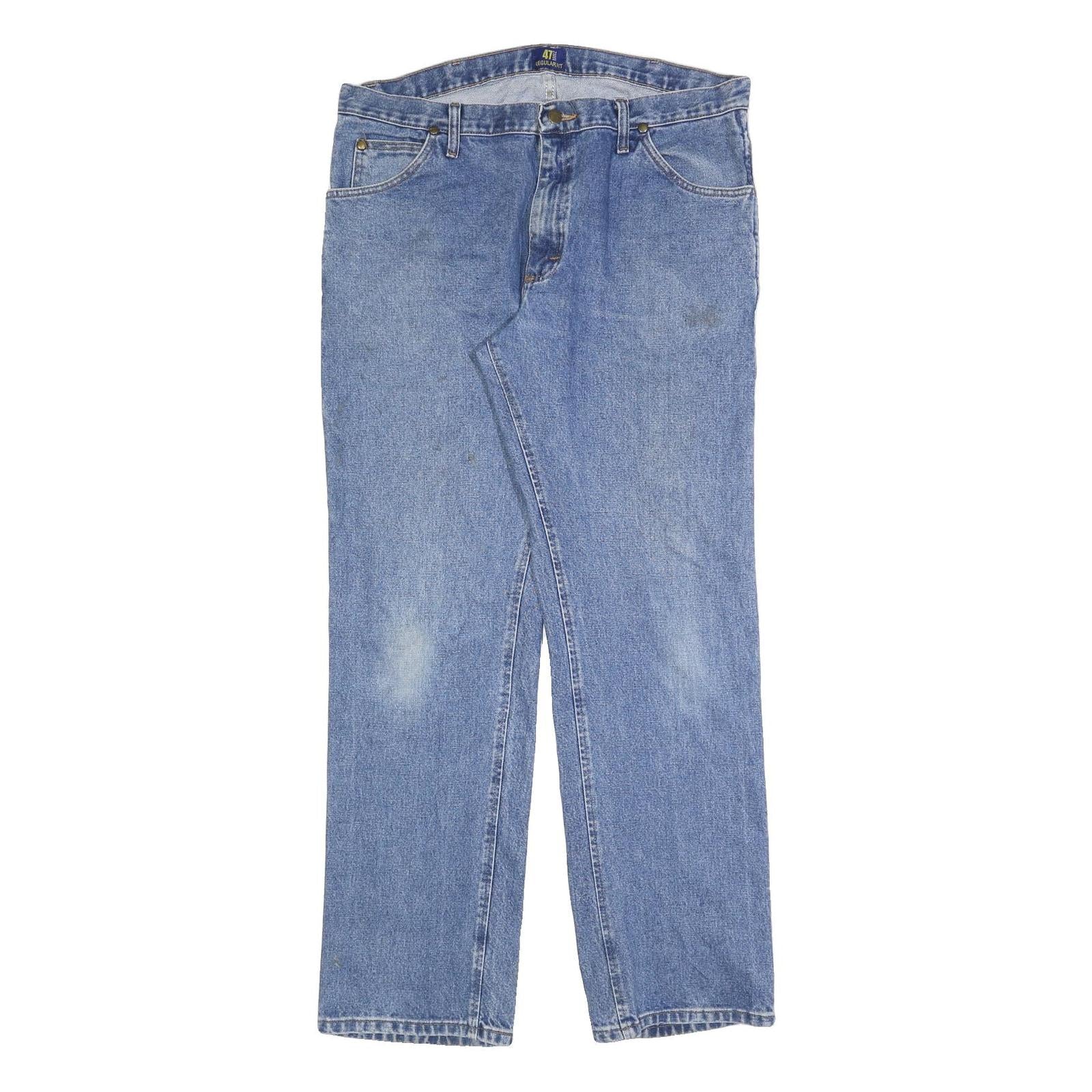 WRANGLER Mens Regular Fit Blue Denim Jeans W36 L34 Classic Cotton Blend Zip