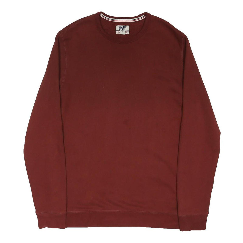 LANDS END Mens Maroon Cotton Blend Crew Neck Sweatshirt L Classic Pullover