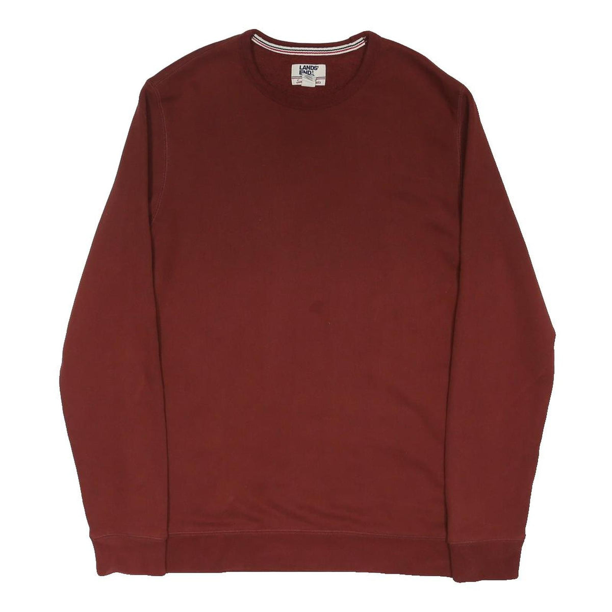 LANDS END Mens Maroon Cotton Blend Crew Neck Sweatshirt L Classic Pullover
