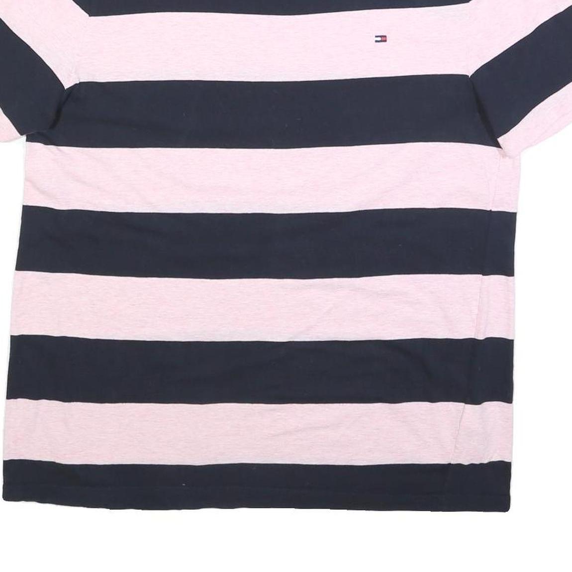 TOMMY HILFIGER Mens Navy & Pink Stripe T-Shirt L Short Sleeve Crew Neck Cotton