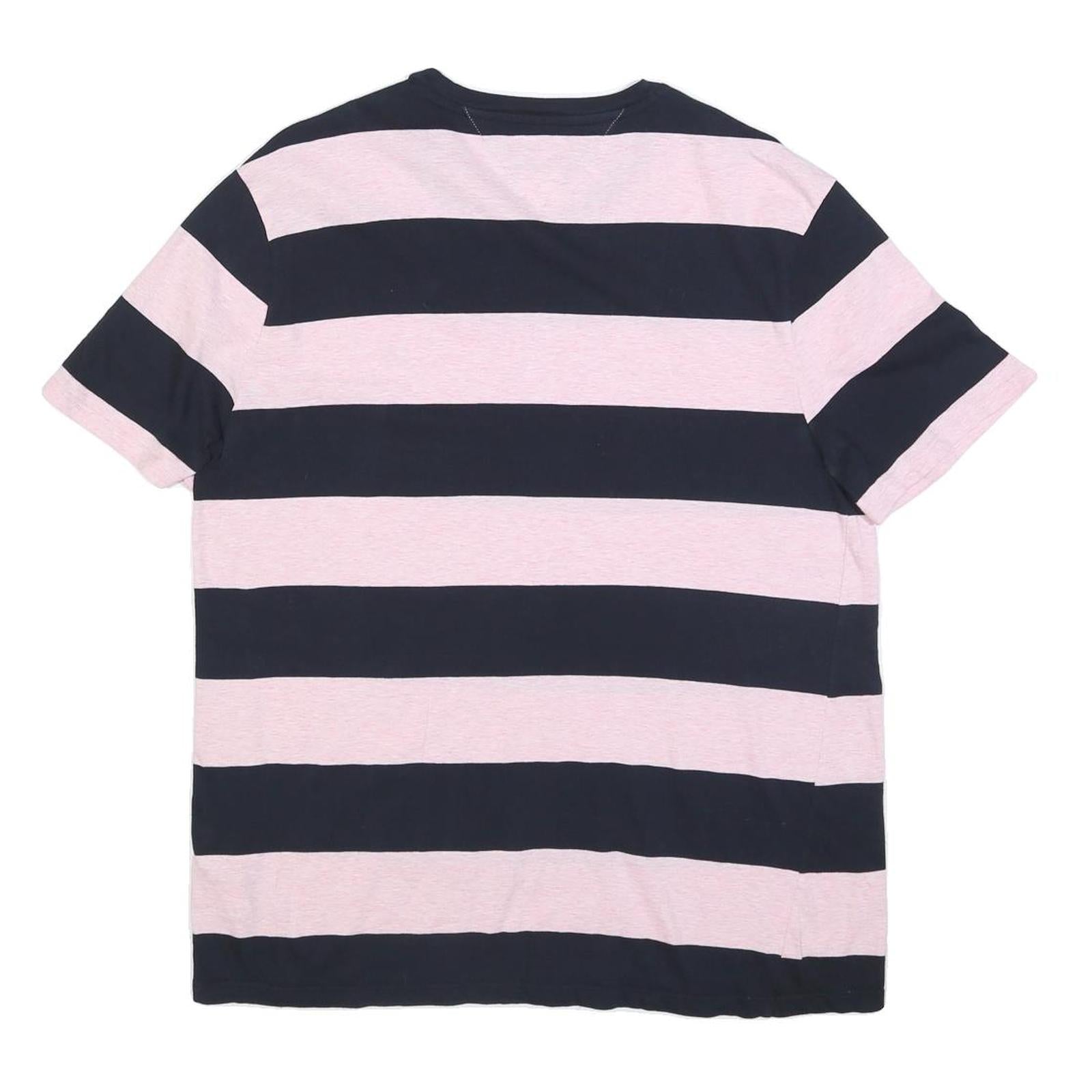 TOMMY HILFIGER Mens Navy & Pink Stripe T-Shirt L Short Sleeve Crew Neck Cotton