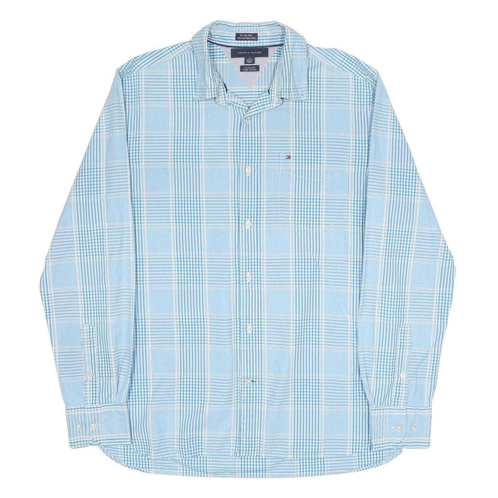 TOMMY HILFIGER Mens Blue Check Shirt M Cotton Casual Classic Fit Long Sleeve