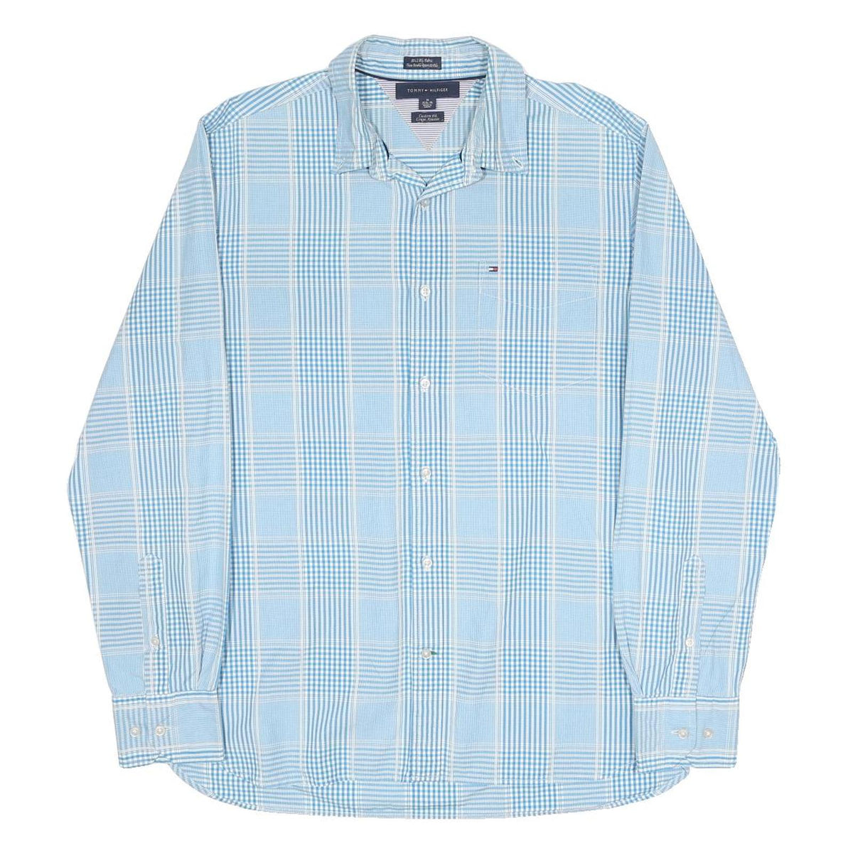 TOMMY HILFIGER Mens Blue Check Shirt M Cotton Casual Classic Fit Long Sleeve