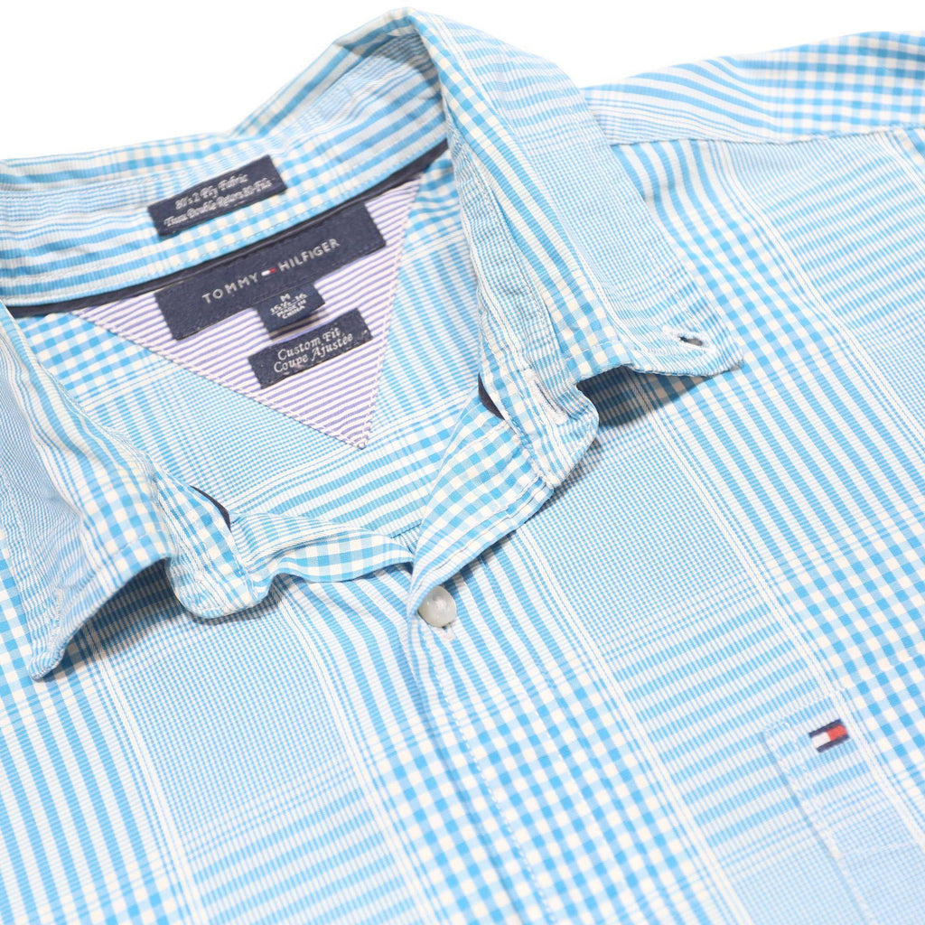 TOMMY HILFIGER Mens Blue Check Shirt M Cotton Casual Classic Fit Long Sleeve