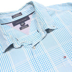 TOMMY HILFIGER Mens Blue Check Shirt M Cotton Casual Classic Fit Long Sleeve