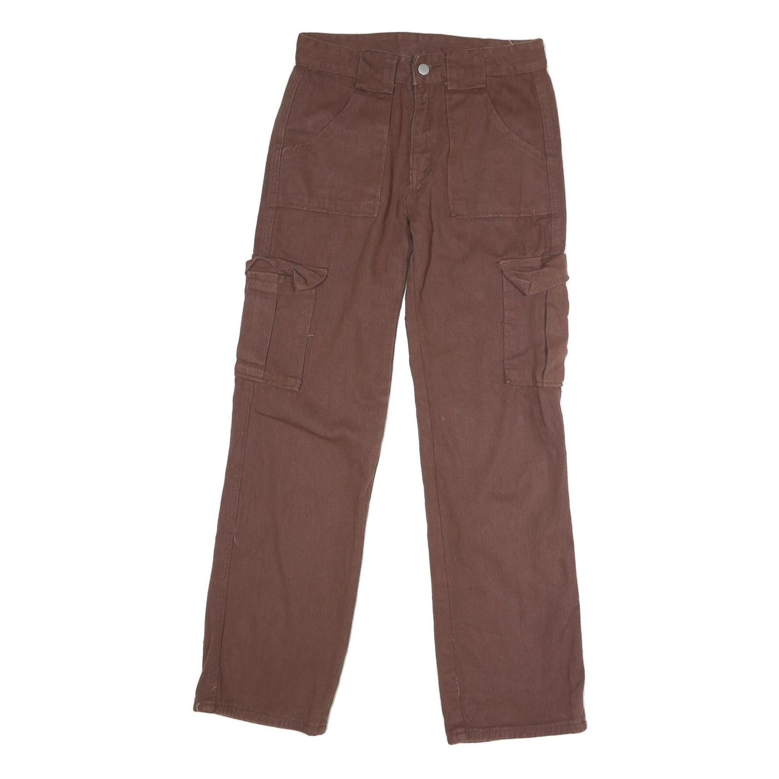 Womens Brown Cotton Blend Regular Straight Jeans W29 L29 Button Cargo Pockets