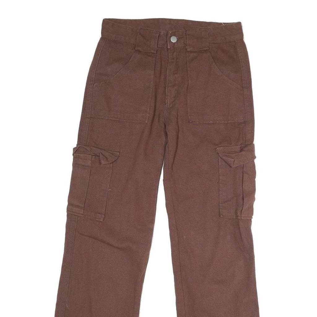 Womens Brown Cotton Blend Regular Straight Jeans W29 L29 Button Cargo Pockets
