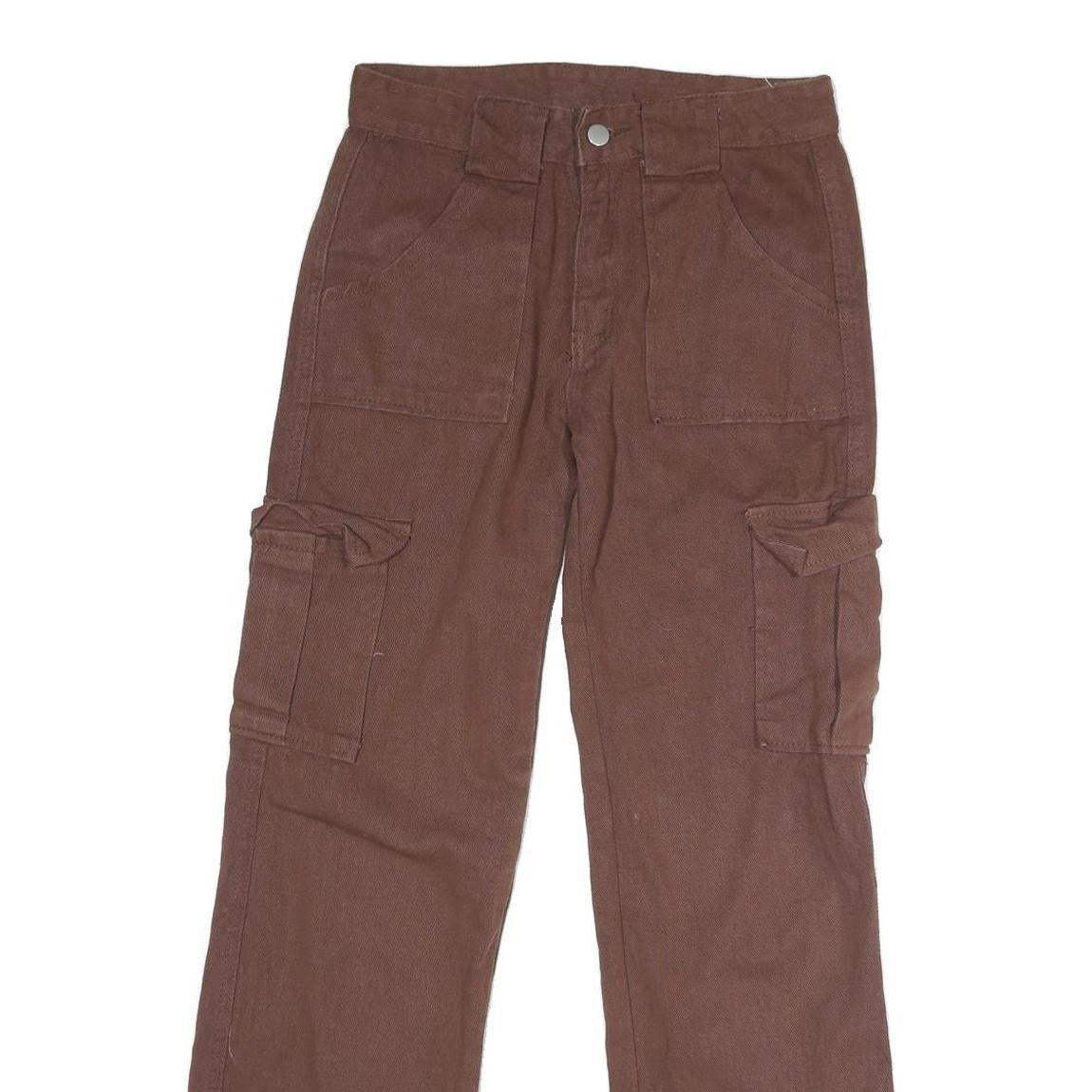 Womens Brown Cotton Blend Regular Straight Jeans W29 L29 Button Cargo Pockets
