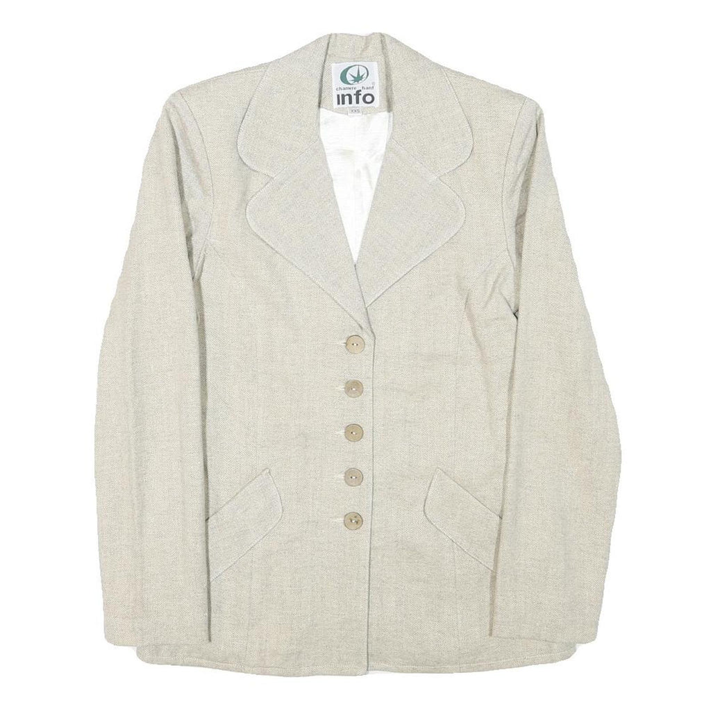 INFO Womens Beige Wool Blend Button Jacket XXS Woven Classic Tailored