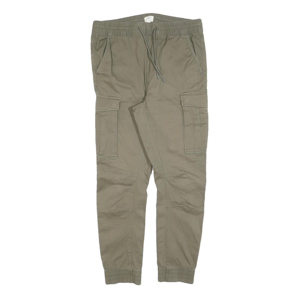 H&M Mens Cotton Blend Beige Slim Drawstring Cargo Trousers W34 L28