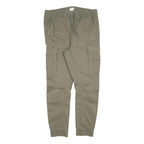 H&M Mens Cotton Blend Beige Slim Drawstring Cargo Trousers W34 L28