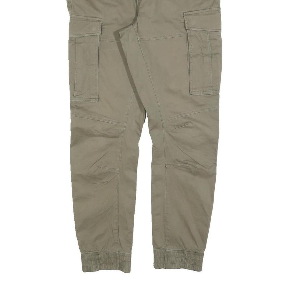 H&M Mens Cotton Blend Beige Slim Drawstring Cargo Trousers W34 L28