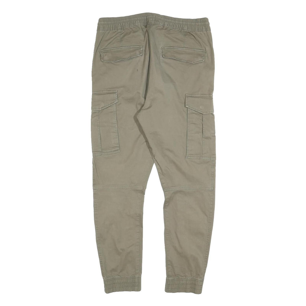 H&M Mens Cotton Blend Beige Slim Drawstring Cargo Trousers W34 L28